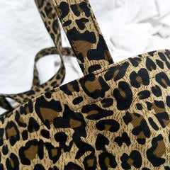 Leopard Print Canvas Shoulder Bag for Women Girls