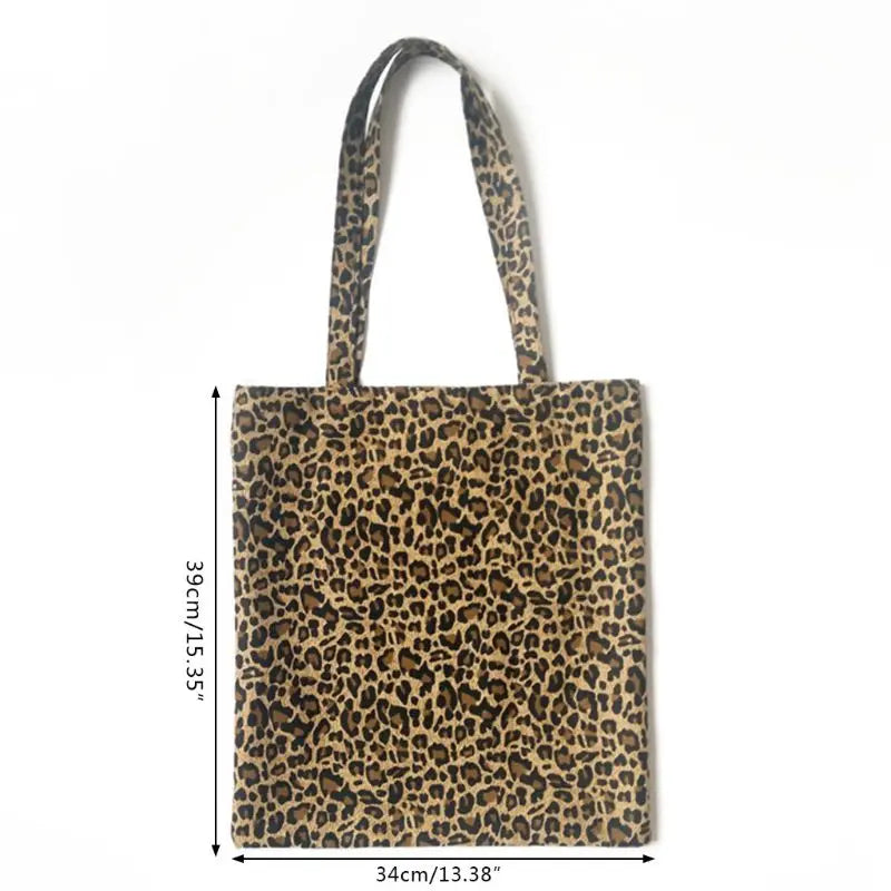 Leopard Print Canvas Shoulder Bag for Women Girls