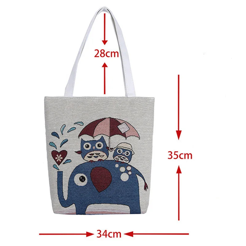 Women Canvas Shoulder Bag Paint Casual Shopper Reusable Handbag