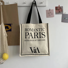 Romantic Paris Print Women Canvas Shoulder Bag Large Capacity Tote Handbag