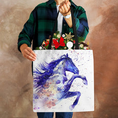 Vintage Horse Print Canvas Shoulder Bag Large Capacity Tote