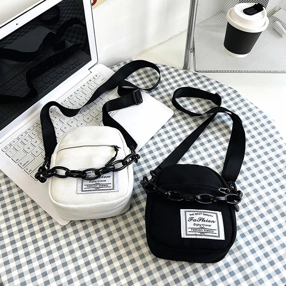 Women Canvas Shoulder Bag Small Messenger Crossbody Bags Chain Mini Phone Pouch