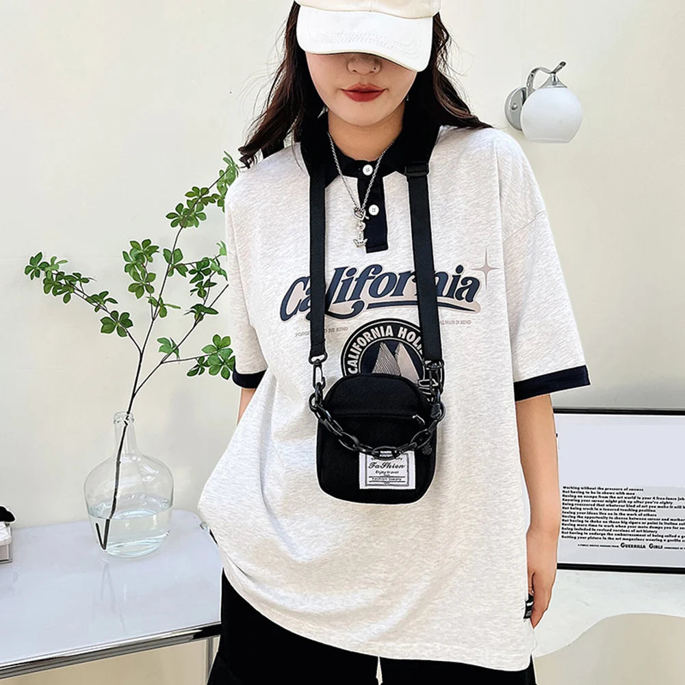 Canvas Shoulder Bag Small Messenger Crossbody Bag Chain Mini Pouch Zipper Purse