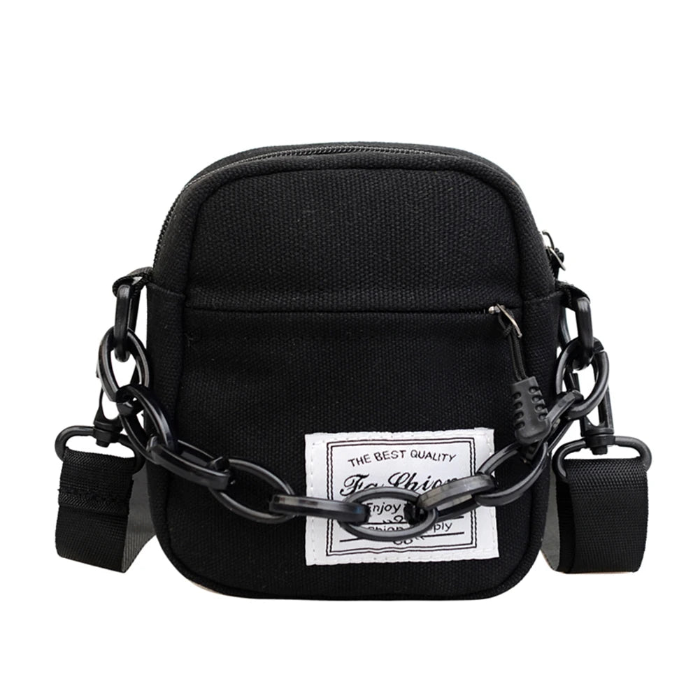 Canvas Shoulder Bag Small Messenger Crossbody Bag Chain Mini Pouch Zipper Purse