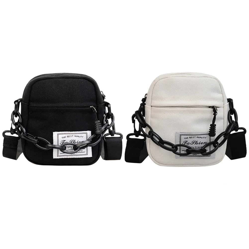 Canvas Shoulder Bag Small Messenger Crossbody Bag Chain Mini Pouch Zipper Purse
