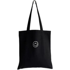 Smiling Face Print Canvas Shoulder Bag Ladies Handbag Tote Large Capacity