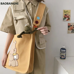 Canvas Shoulder Bag Warm Plush Cloth Handbag Large Capacity Bear Book Bag