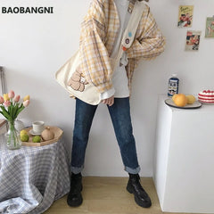Canvas Shoulder Bag Warm Plush Cloth Handbag Large Capacity Bear Book Bag