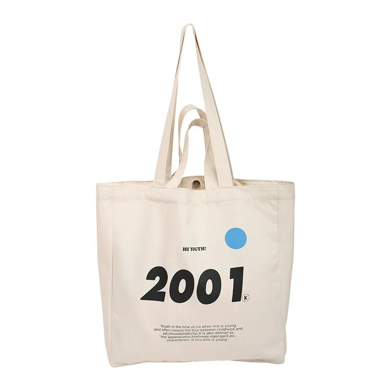 Canvas Shoulder Bag 2001 Letters Print Tote Eco Reusable Large Shopping Bag
