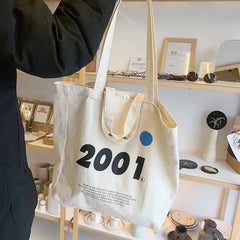 Canvas Shoulder Bag 2001 Letters Print Tote Eco Reusable Large Shopping Bag