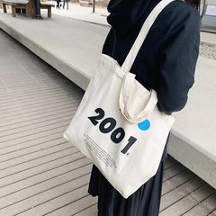 Canvas Shoulder Bag 2001 Letters Print Tote Eco Reusable Large Shopping Bag