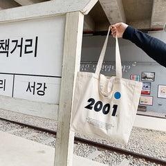 Canvas Shoulder Bag 2001 Letters Print Tote Eco Reusable Large Shopping Bag