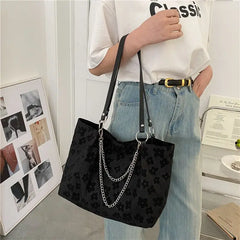 Canvas Shoulder Bag Women Underarm Chain Tote Casual Large Capacity Handbag