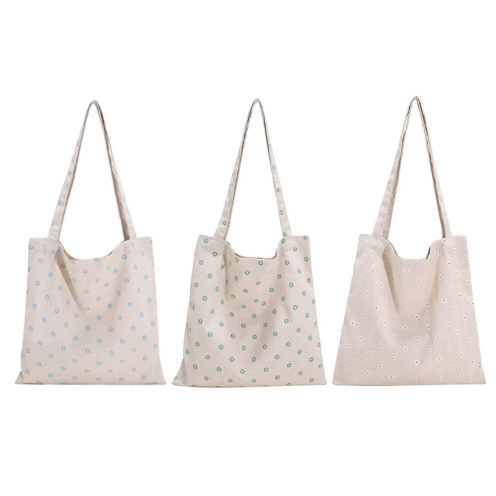 Daisy Summer Vintage Floral Small Tote Handbag Canvas Shoulder Bag