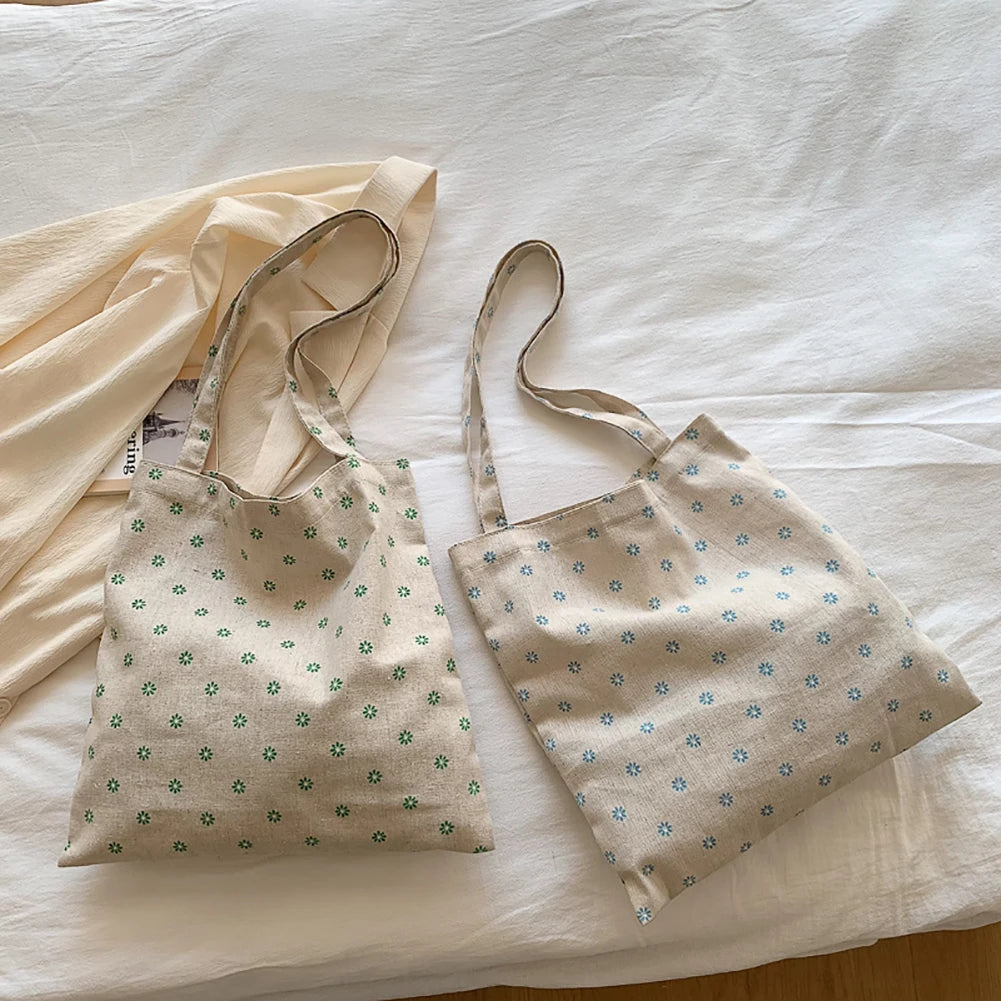 Daisy Summer Vintage Floral Small Tote Handbag Canvas Shoulder Bag