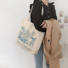 Women Canvas Shoulder Bags Daunt Books Print Tote Female Travel Handbags