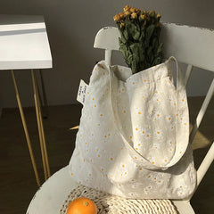 Women Canvas Shoulder Bags Daisy Handbag Casual Tote Literary Books Bag