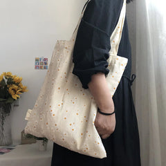 Women Canvas Shoulder Bags Embossed Daisy Floral Handbag Tote