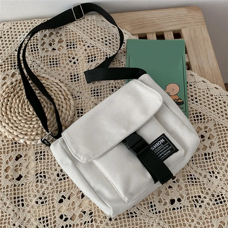 Canvas Shoulder Bags Women Crossbody Messenger Bag Student Pouch Frog Pendant