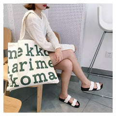 Women Canvas Shoulder Bags, Letter Print Style Large Capacity Handbag