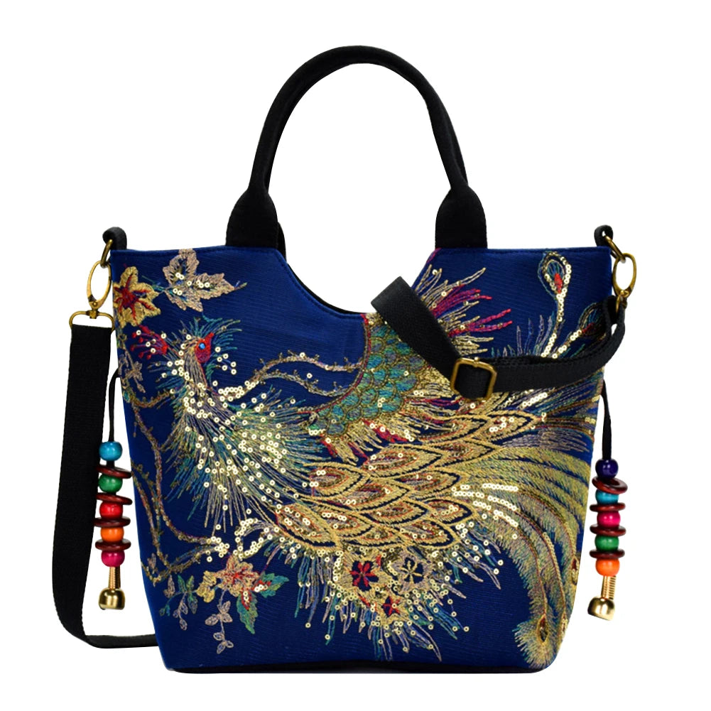 Embroidery Canvas Shoulder Bag Ethnic Style Handbag Retro Top-handle Tote