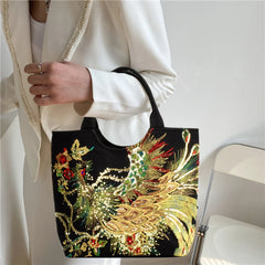 Embroidery Canvas Shoulder Bag Ethnic Style Handbag Retro Top-handle Tote