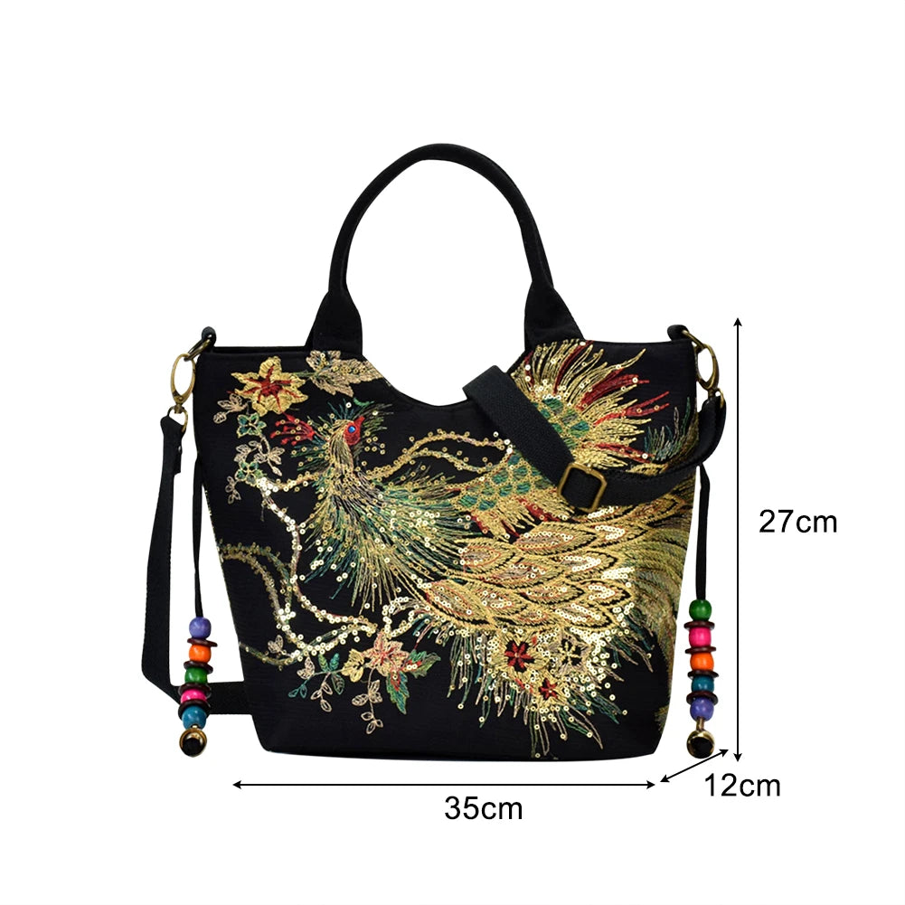 Embroidery Canvas Shoulder Bag Ethnic Style Handbag Retro Top-handle Tote