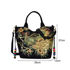 Embroidery Canvas Shoulder Bag Ethnic Style Handbag Retro Top-handle Tote