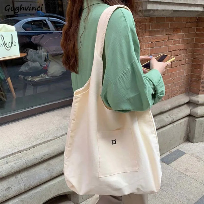 Canvas Shoulder Bag Large Capacity School Tote Eco-Friendly Satchel