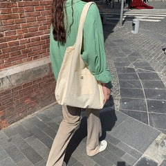 Canvas Shoulder Bag Large Capacity School Tote Eco-Friendly Satchel