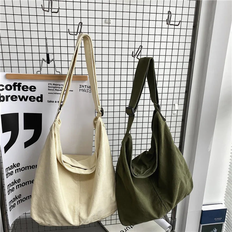 Women Canvas Shoulder Bags Large Capacity Books Handbag Tote Crossbody Bag