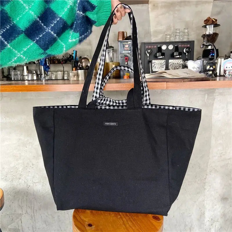 Women Shoulder Bags Plaid Double-sided Large Capacity Handbags