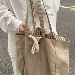 Women Shoulder Bags Plaid Double-sided Large Capacity Handbags