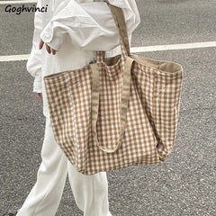 Women Shoulder Bags Plaid Double-sided Large Capacity Handbags