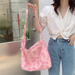 Canvas Shoulder Bags Puff flower Ladies Floral Handbag Tote Book Bag