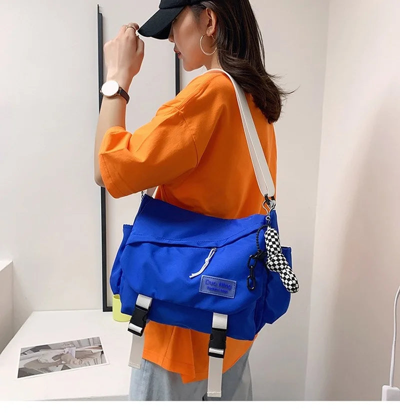 Vintage Canvas Shoulder Bag Solid Messenger Tote Handbag Casual Girls' Books Bag