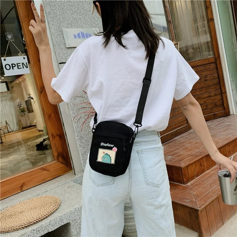 Women Canvas Shoulder Messenger Bags Small Female Students Crossbody Bag