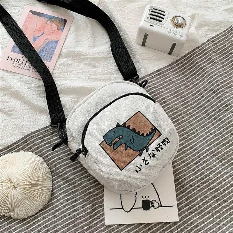 Cartoon Canvas Shoulder Bag Small Crossbody Handbag for Girl Student