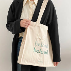 Embroidered Canvas Shoulder Tote Bag for Women