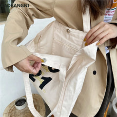 Women Canvas Shoulder Tote Bag Casual Alphabet Printed Handbag