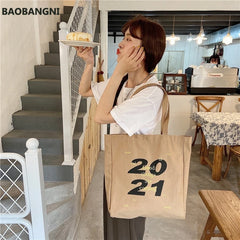Women Canvas Shoulder Tote Bag Casual Alphabet Printed Handbag