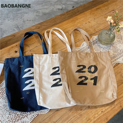 Women Canvas Shoulder Tote Bag Casual Alphabet Printed Handbag