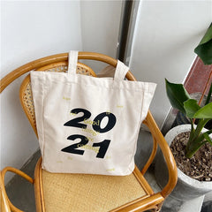 Women Canvas Shoulder Tote Bag Casual Alphabet Printed Handbag