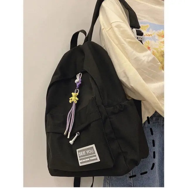Canvas Sweet Backpack for Teenage Girl in Light Orange/Green/Blue