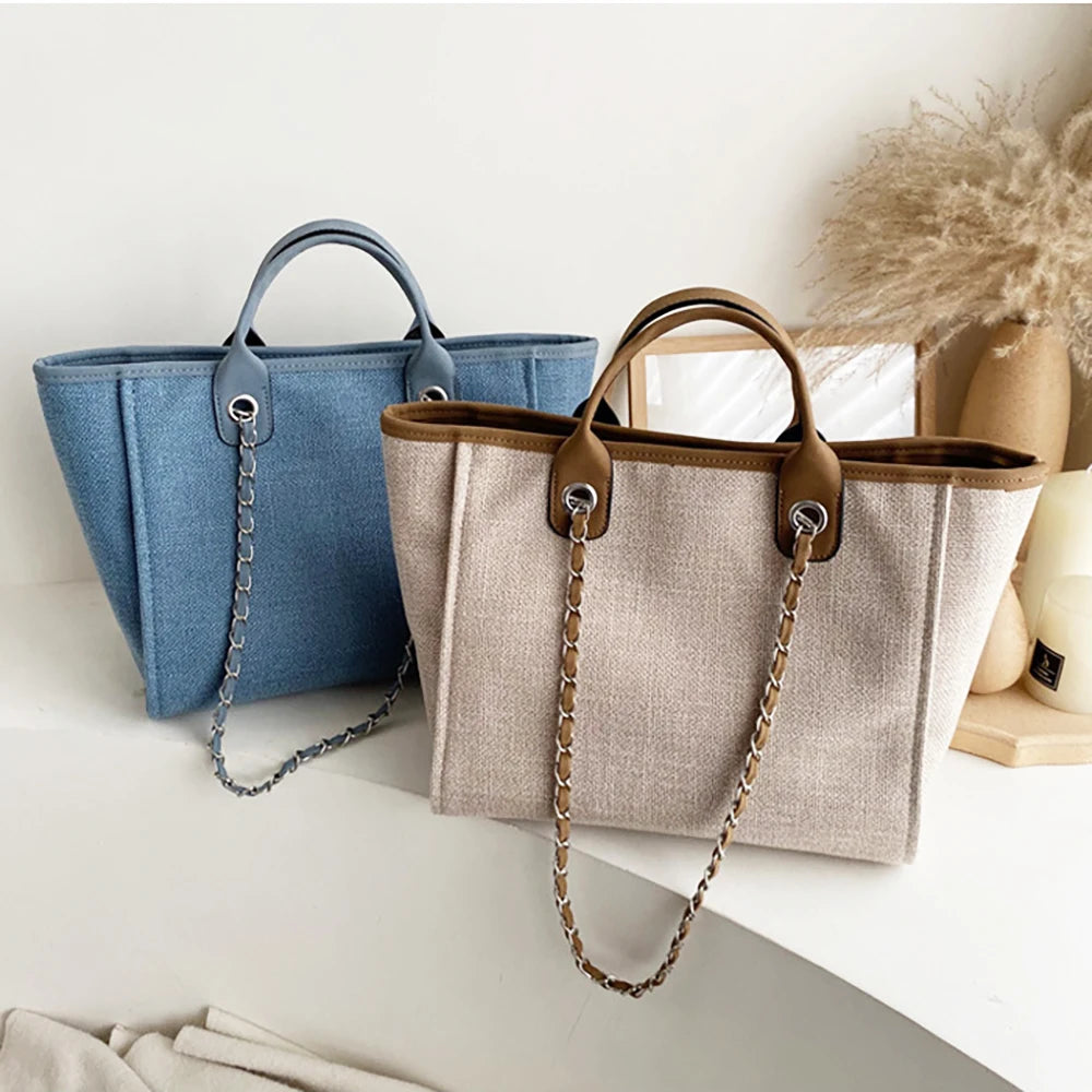 Canvas Tote Bag Shoulder Bags Chain Handbag Women's Bag