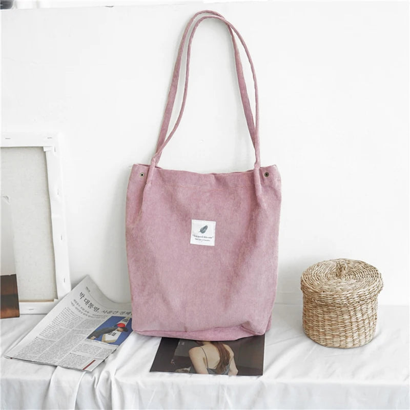 Women Canvas Tote Bag Corduroy Shopping Eco Handbag Foldable Shoulder Bag