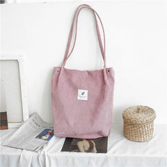 Women Canvas Tote Bag Corduroy Shopping Eco Handbag Foldable Shoulder Bag