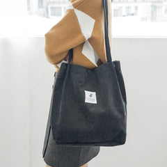Women Canvas Tote Bag Corduroy Shopping Eco Handbag Foldable Shoulder Bag