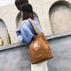 Women Canvas Tote Bag Corduroy Shopping Eco Handbag Foldable Shoulder Bag