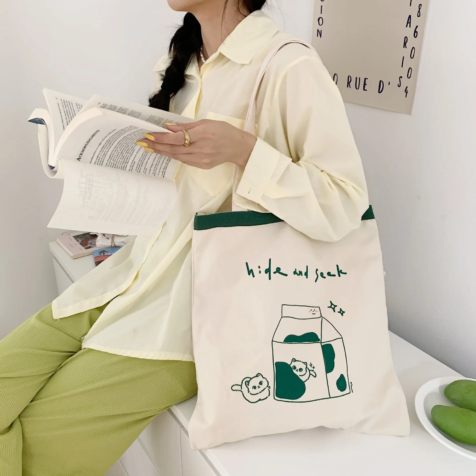 Cartoon Canvas Tote Bag Eco Shopping Large Ladies Handbags